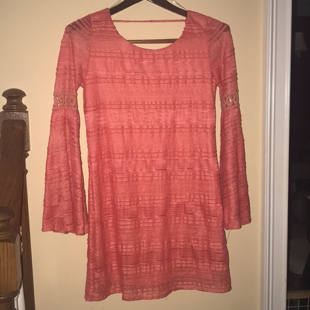 Coral crochet sleeve dress